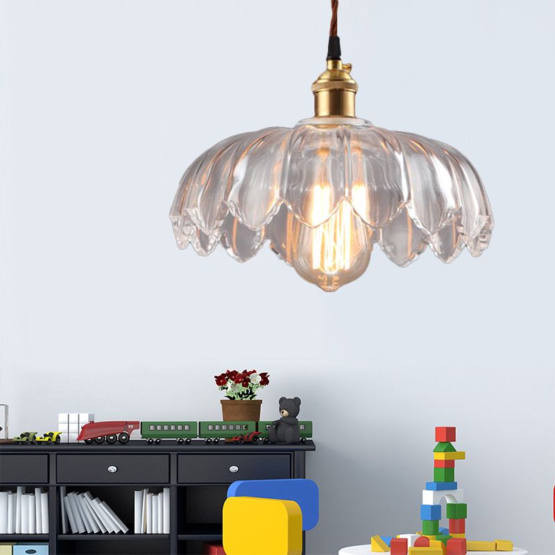 Lampada a soffitto sospeso a bulbo singolo con tonalità smerlata vetro trasparente in vetro industriale soggiorno illuminazione a sospensione, largo 8 "/10"/12 "