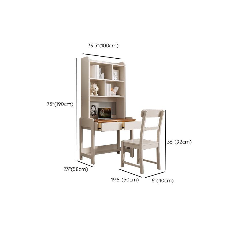 Modenr White Writing Desk with 2 Storage Drawers and Shelves