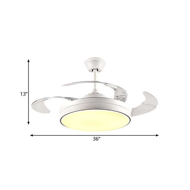 LED Acryl plafondventilator verlichting eigentijdse witte ring eetkamer semi -spoelmontage lamp met 8 messen, 36 "/42" breed