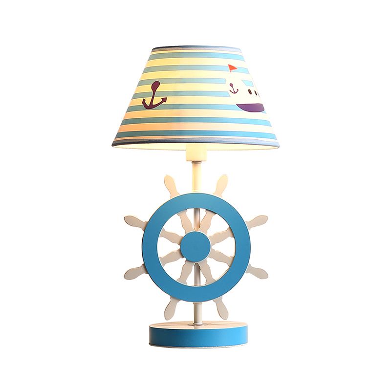 Tissu étude conique Light Kids 1-Bulb Blue Reading Livre lampe avec Rudder Base pour chambre à coucher