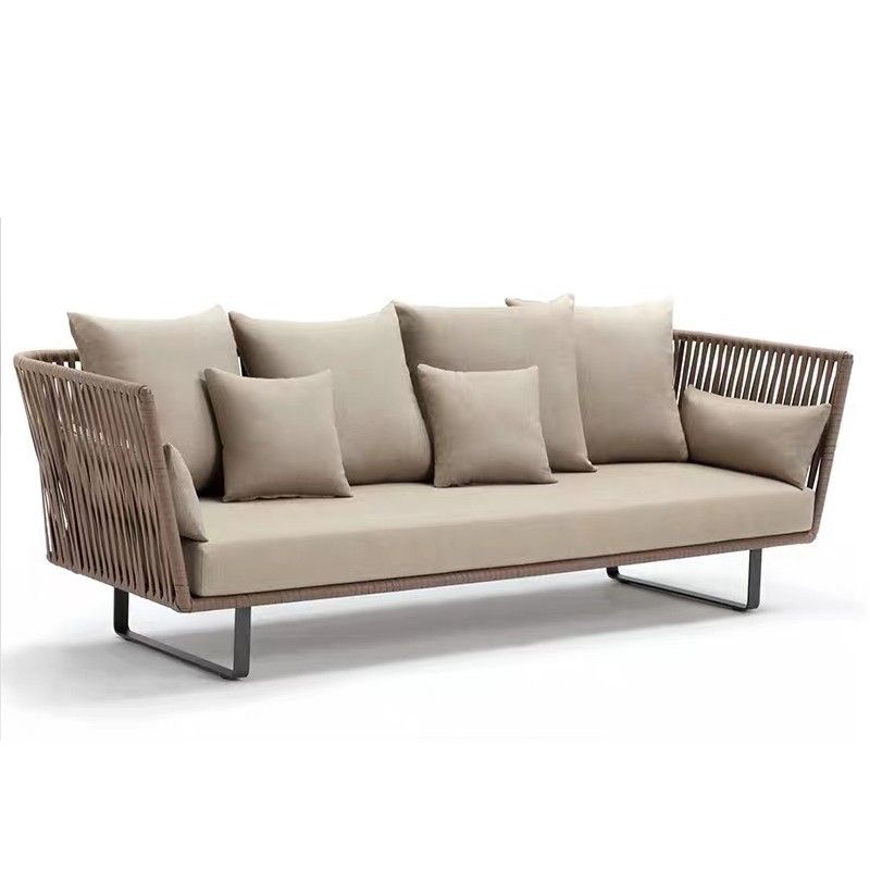 Contemporary Style Outdoor Sofa Metal Tuxedo Arm Loveseat in Brown