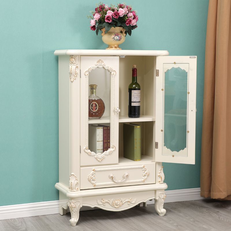 Traditional Solid Wood Display Stand Glass Doors Hutch Cabinet for Bathroom