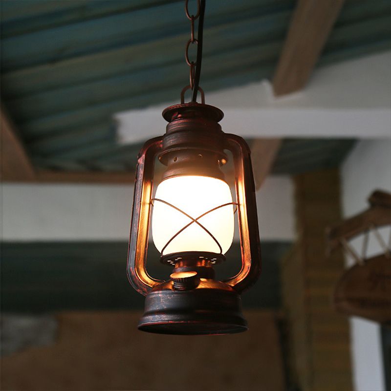 Milk Glass Kerosene Drop Pendant Farmhouse 5.5"/7"/8" Wide 1-Bulb Dining Room Hanging Light Fixture in Copper