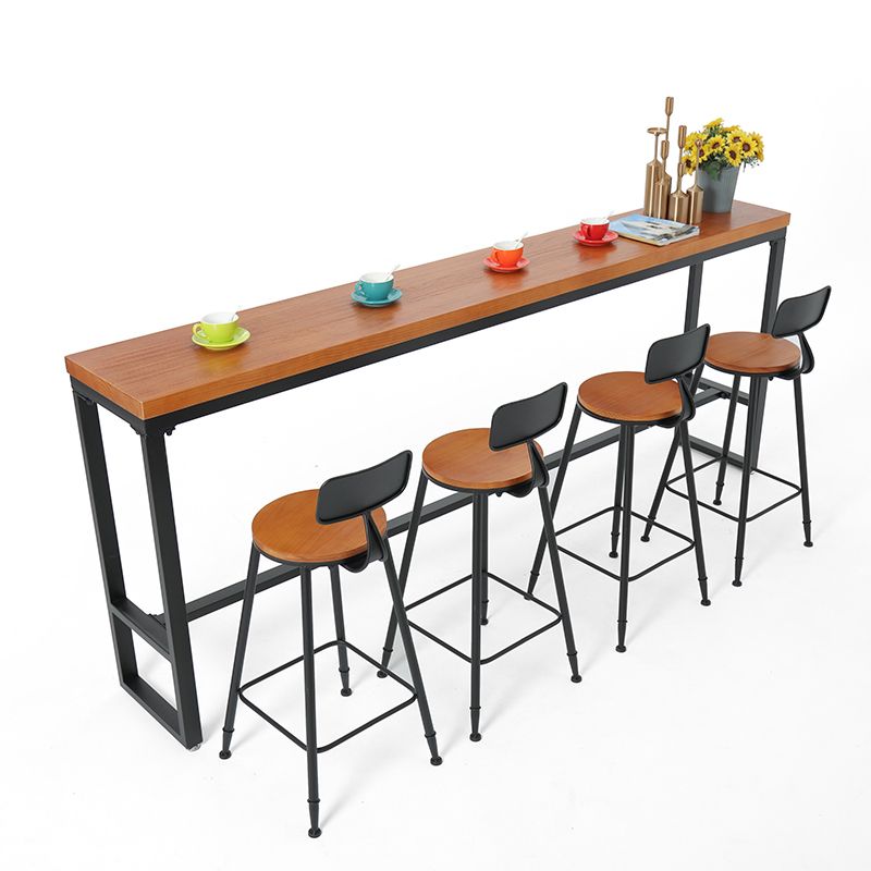 Brown Modern Style Bar Table Solid Wood and Metal Balcony Bar Table