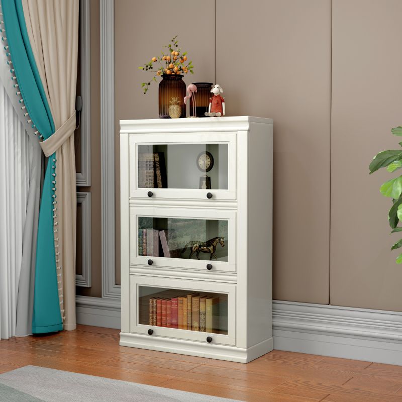 Modern Style White Bookshelf Metal Closed Back Bookcase with Door for Office