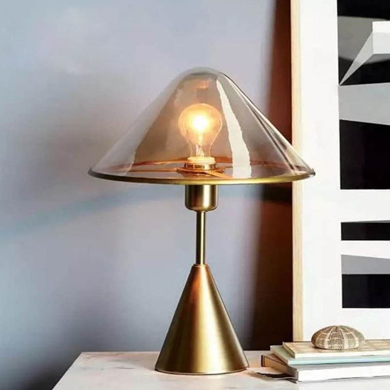 Cone Bedroom Nightstand Lamp Amber Glass 1 Head Contemporary Reading Book Light