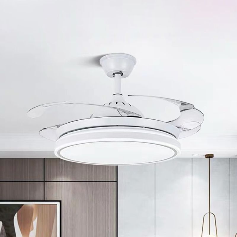 Acrylic Black/White Ceiling Fan Lamp Round LED Antique Semi Mount Lighting with 3-Blade, 42" Wide