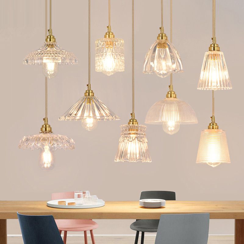 Brass Glass Hanging Light Fixture Industrial Single Pendant Lights for Restaurant