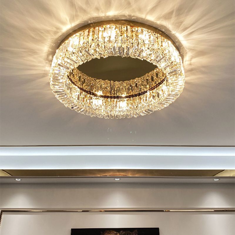 Ring Shaped Crystal Ceiling Light Modern Style Flush Mount Lamp for Living Room