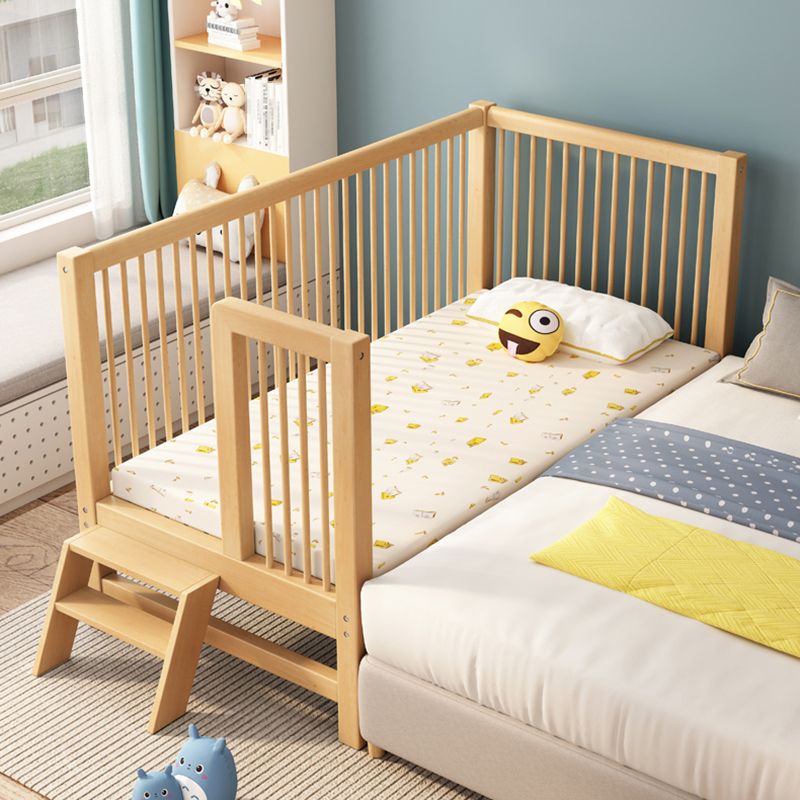 Solid Wood Baby Crib Farmhouse Beech Nursery Bed with Guardrails