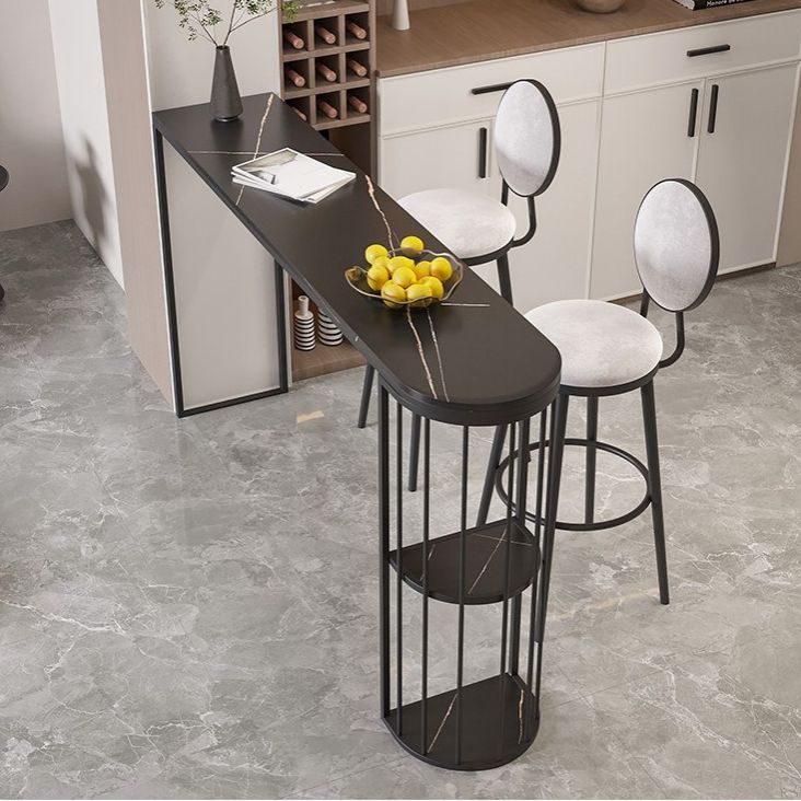 Sintered Stone Top Irregular Shape Bar Table Modern Pub Table with Double Pedestal