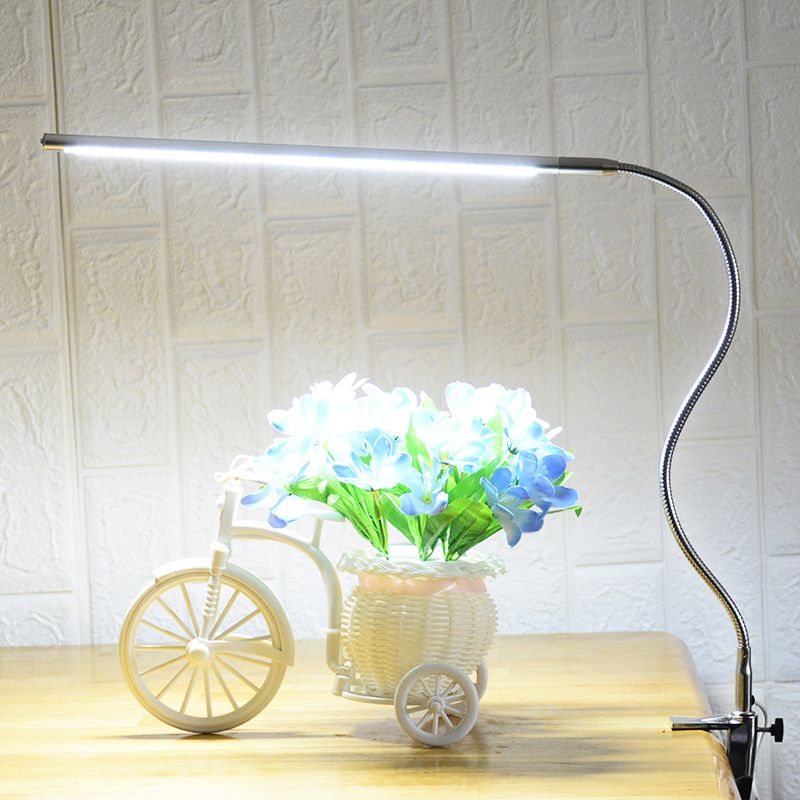 Adjustable Linear Metal Task Lamp Modern LED Silver Desk Light with Clamp for Study Room