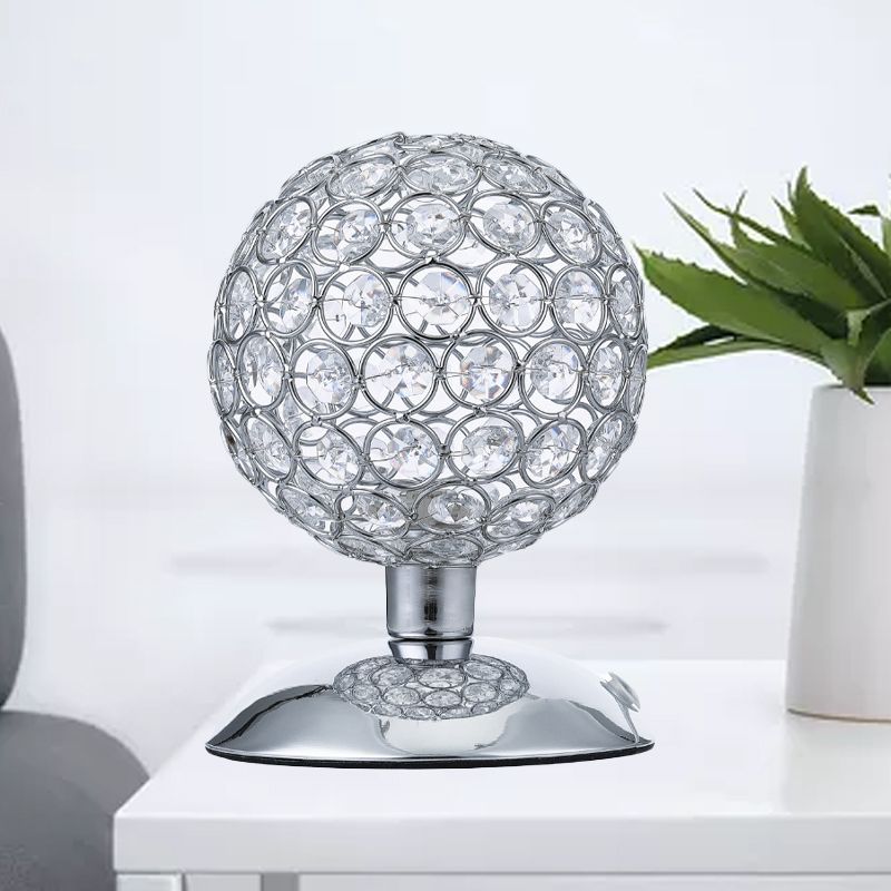 Sphere Night Table Light Modern Crystal-Encrusted Shade 1 Bulb Chrome Small Desk Lamp