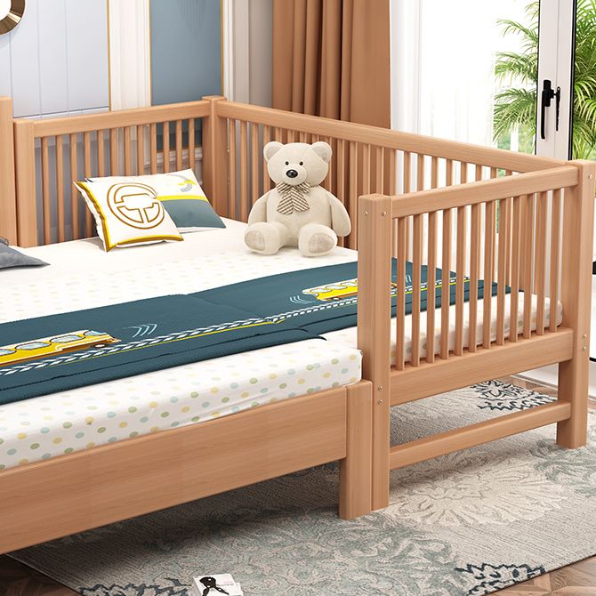 Glam Style Solid Wood Nursery Bed in Nature with Mattress and Guardrail