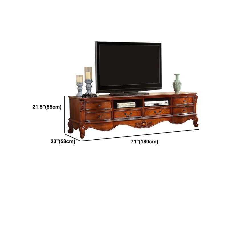 Traditional Style TV Stand Brown Birch Wood TV Cabinet with Shelves