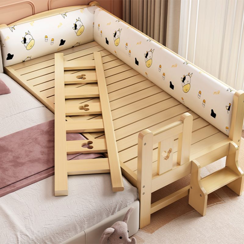 Natural Wood Slat Kids Bed Upholstered Mattress Included Bed with Detachable Guardrails