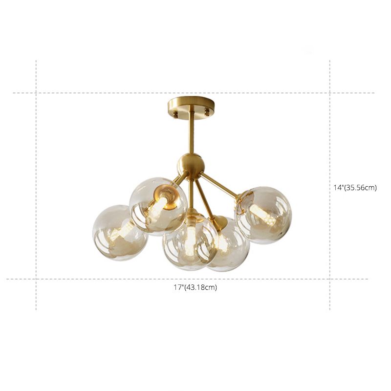 Globe-Shaped Dinning Room Hanging Chandelier Glass LED Modern Chandelier Lighting Fixture in Amber