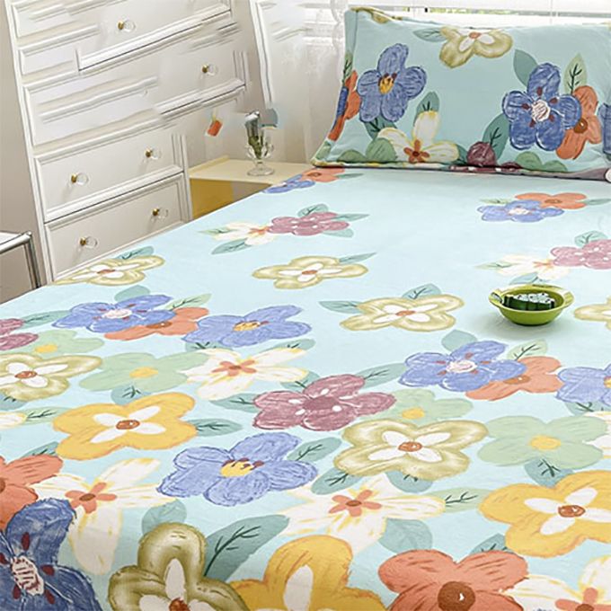 Cotton Sheet Set Flower Printed Wrinkle Resistant Super Soft Bed Sheet Set