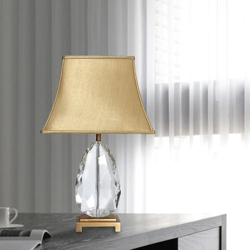 22"/26" L Oval Clear Crystal Nightstand Light Countryside 1 Light Living Room Table Lamp in Beige with Fabric Shade