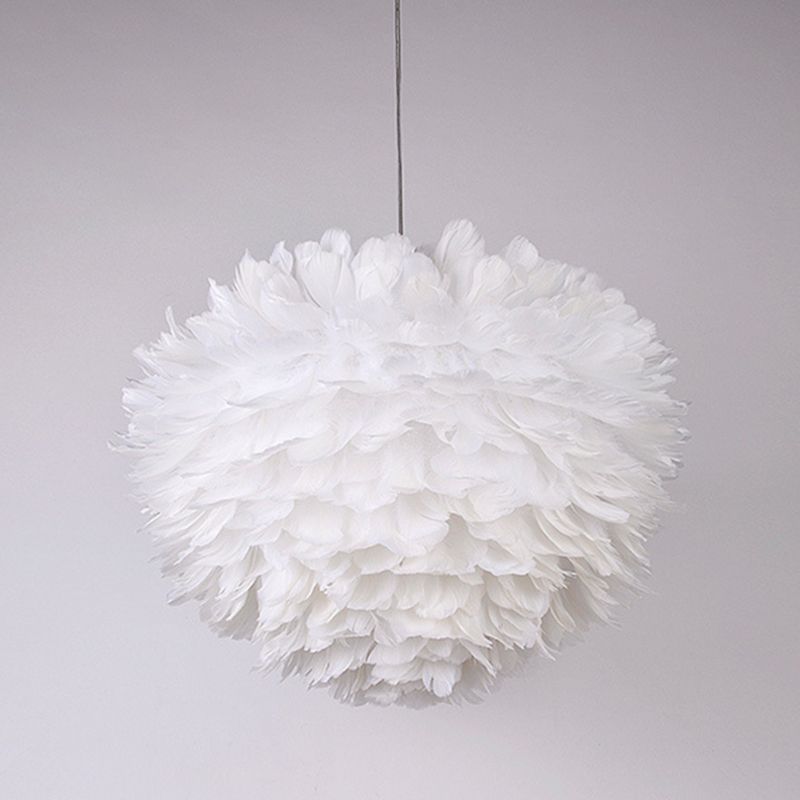 White Feather Pendant Light in Modern Luxury Style Wrought Iron Sphere Chandelier for Bedroom