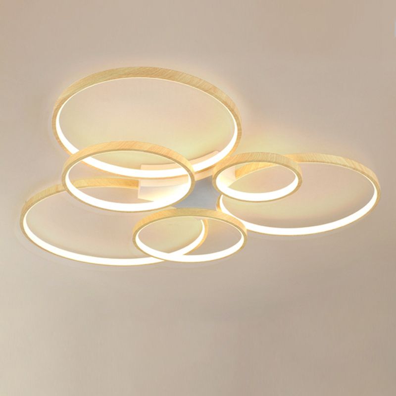 Modern Style Circle Shape Flush Mount Wood Ceiling Light for Bedroom