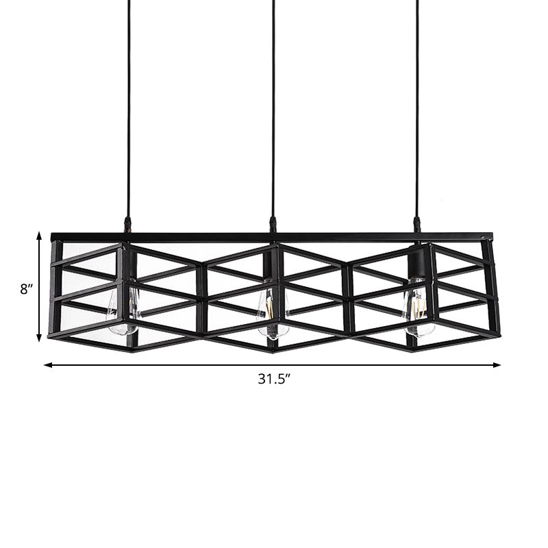 Sospensione a gabbia lineare nera Light Vintage Industrial Metal 3 Bulbs Lampande a ciondolo