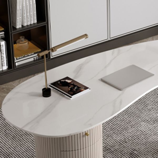 Contemporary Stone Writing Desk 29.53" Tall White Office Desk