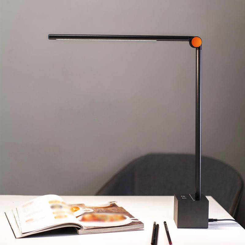 Linear Night Table Lamp Modern Style Metal Single Light Nightstand Lamp in Black