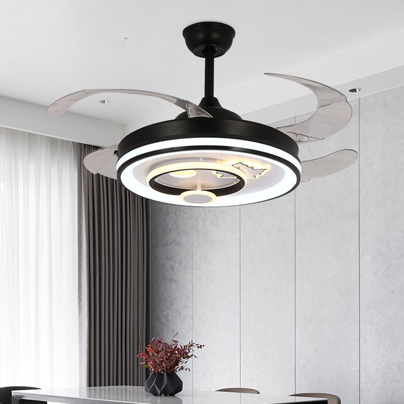 Minimalist LED Ceiling Fan Light Drum Shape Fan Ceiling in Black