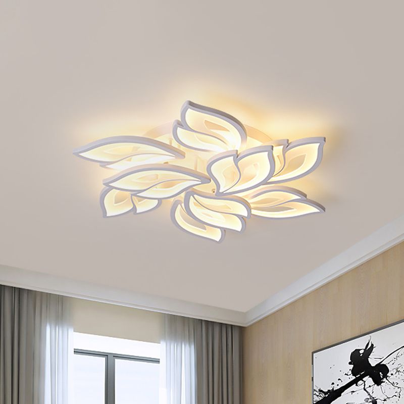 Foliage Bedroom Semi Mount Lighting Acrylic 9/12/15 Lights Modern Close to Ceiling Lamp in Warm/White Light