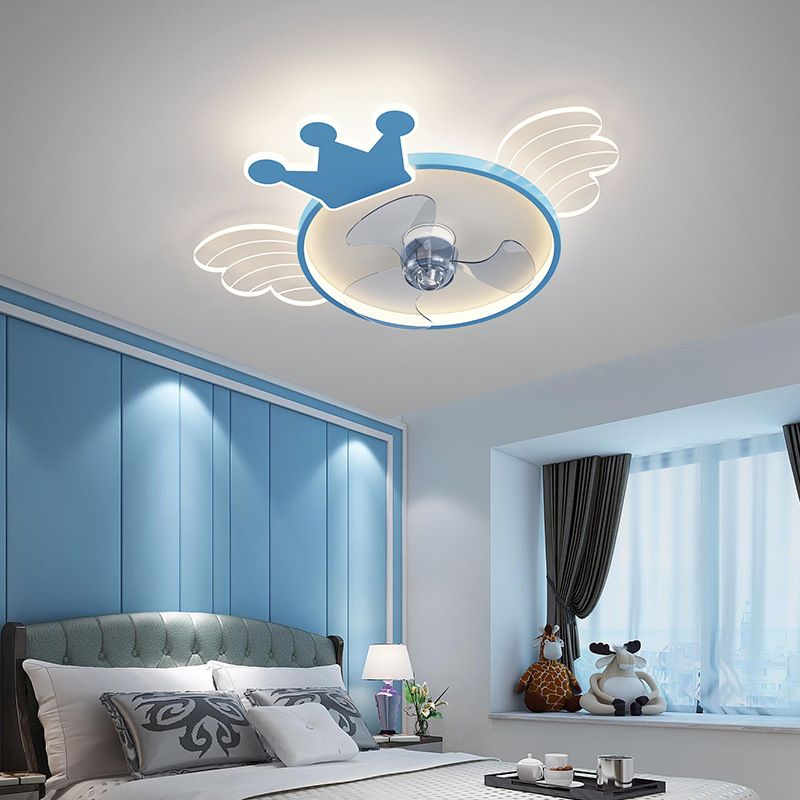 Acrylic Fan Ceiling Light Wing and Crown Cartoon LED Semi-Flush Mount Light for Baby Room