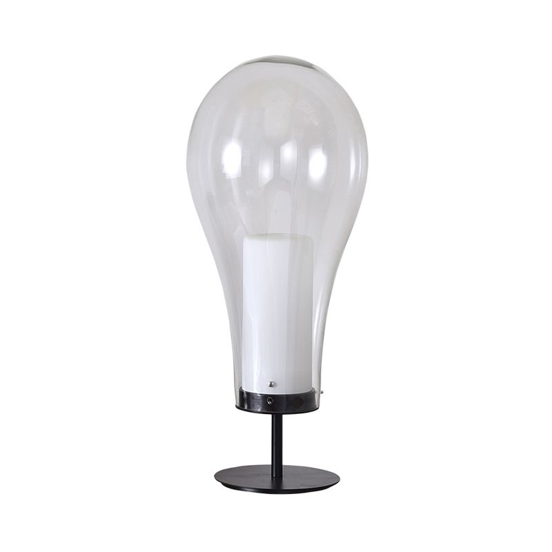 Bulb-Shape Small Desk Light Simple Style Clear Glass Single Black Table Lamp for Bedroom