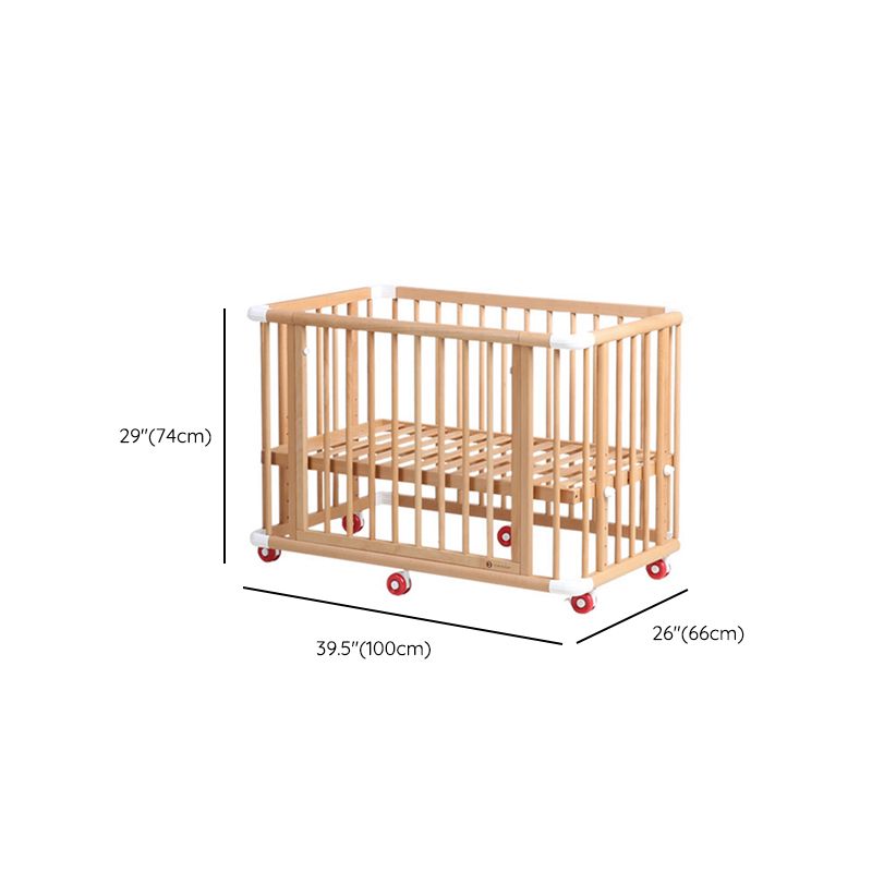 Farmhouse Wood Baby Crib Beech Light Wood Nursery Crib with Casters