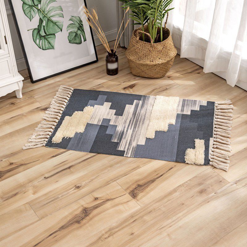 Bohemian Multi-Color Rug Americana Print Area Carpet Fringe Cotton Blend Rug for Home Decor