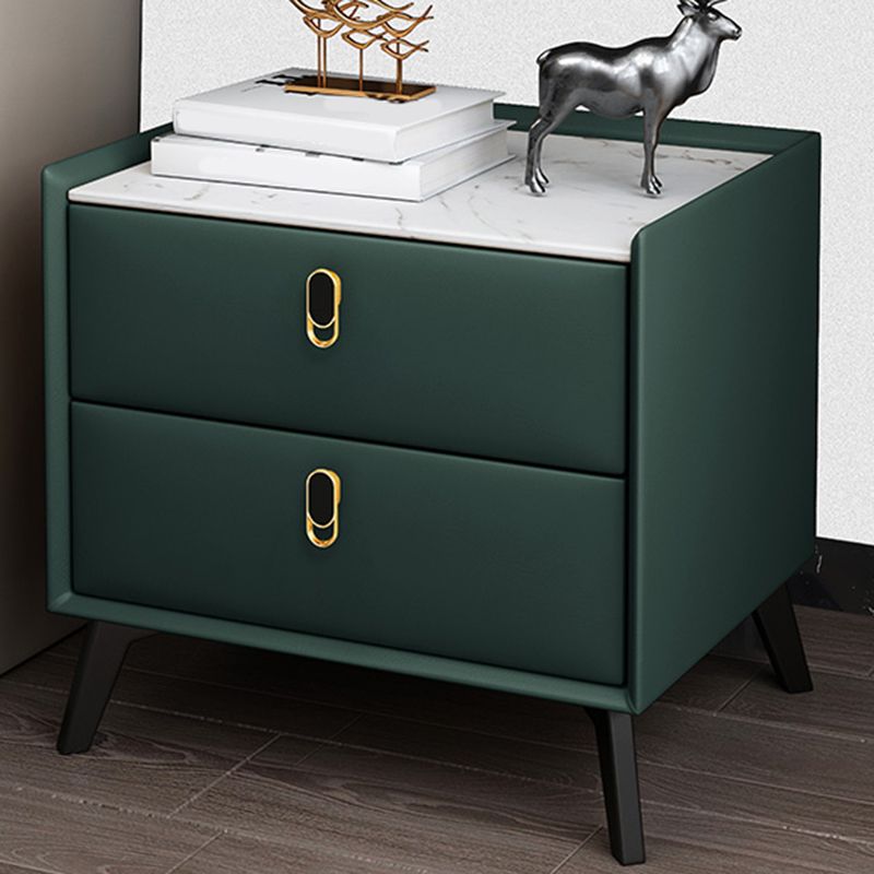 Glam Accent Table Nightstand Stone Night Table with 2 Drawers