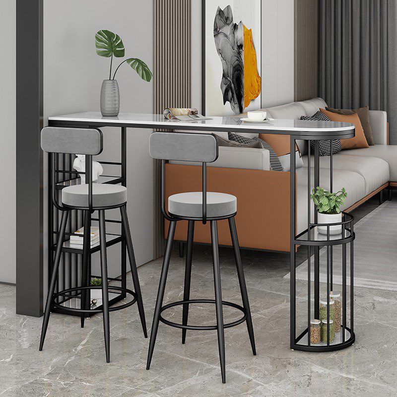 Specialty Stone Top Bar Table with Storage Base Contemporary Pub Table