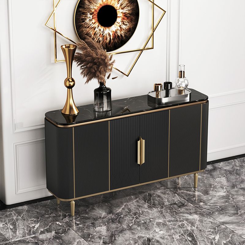 Glam Black Buffet Sideboard Faux Marble Sideboard Cabinet with Doors