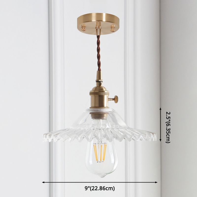 8.66'' Width Brass Pendant Light Industrial Scalloped Glass Shade Mini Hanging Lamp for Coffee Shop