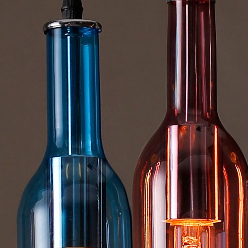 Art Deco Wine Bottle Hanging Lamp Glass 5 Light  Restaurant  Down Lighting Pendant in Multi-Color