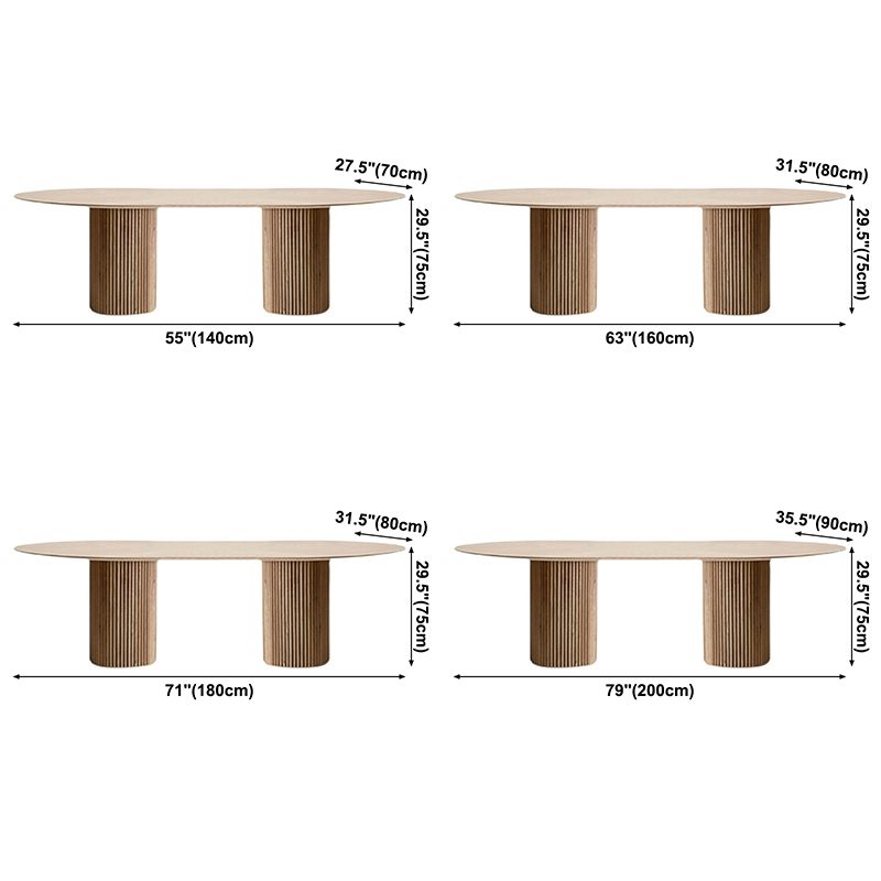 Oval Double Pedestal Minimalist Dining Table Wood Color Fixed Table of Solid Wood