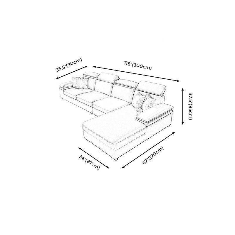 Grey L-Shape Sectional with Pillow Back Cushions Sofa for Living Room