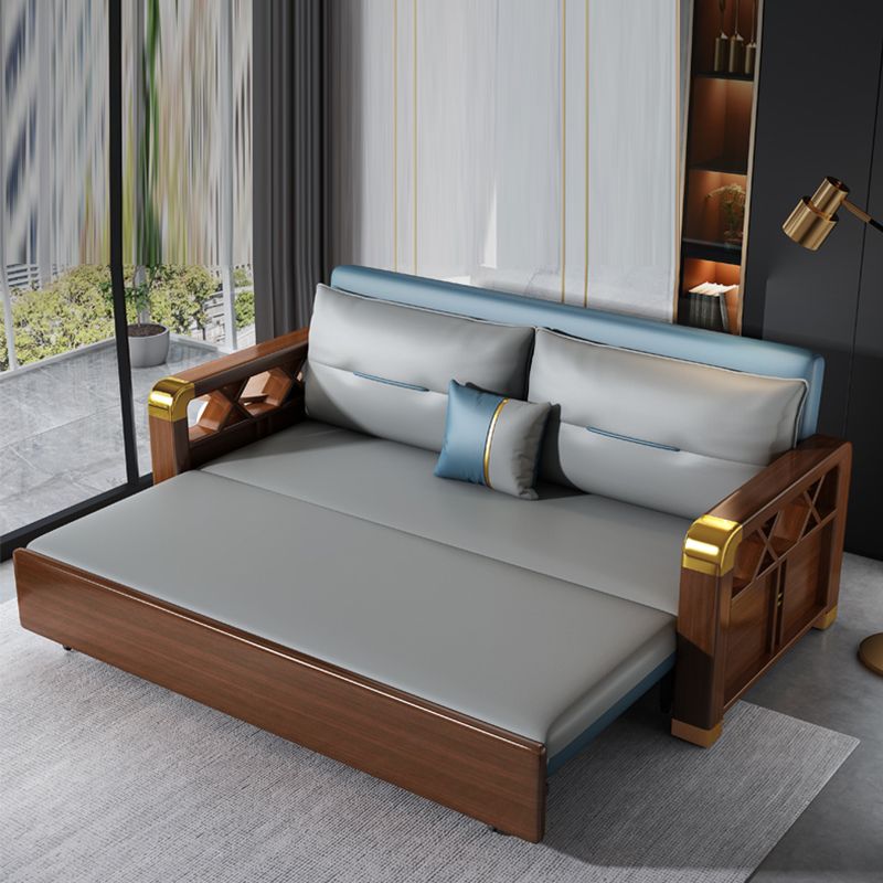 Square Arms Glam Sofa Bed Solid Wood Foldable Pillow Back Sleeper Sofa