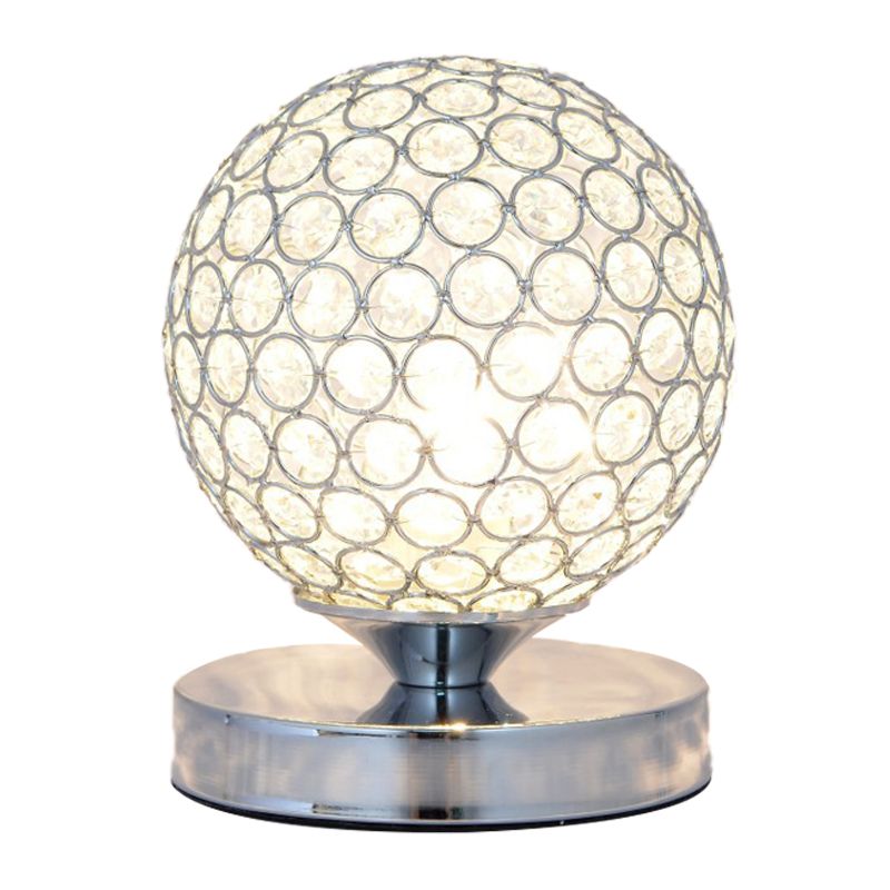 Globe Bedroom Desk Light Crystal-Encrusted 1 Head Simple Nightstand Lamp in Chrome Finish