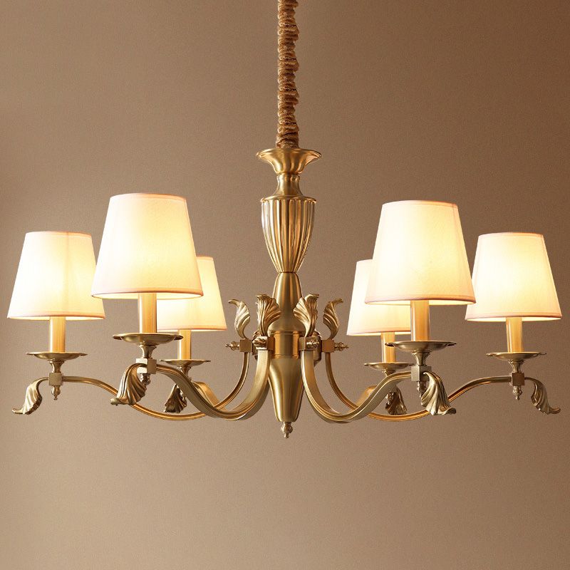 Empire Shade Chandelier Pendant Light Contemporary Fabric Brass Candelabra Hanging Light for Living Room