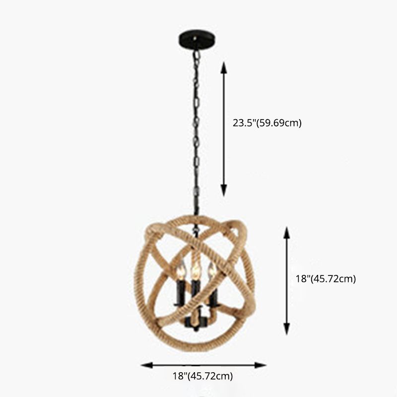 Globe Chandelier Natural Manila Rope Retro Bedroom Light Study Room Light