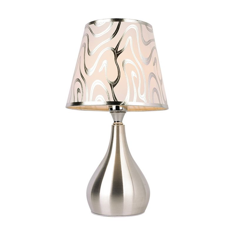 Tapered Table Light Modern Fabric Single Nickel Nightstand Lamp with Cloud/Geometric/Flower Pattern