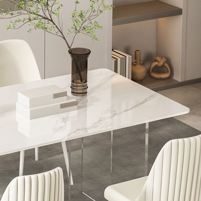 Sintered Stone Dining Table Modern White Dining Table with Acrylic Base