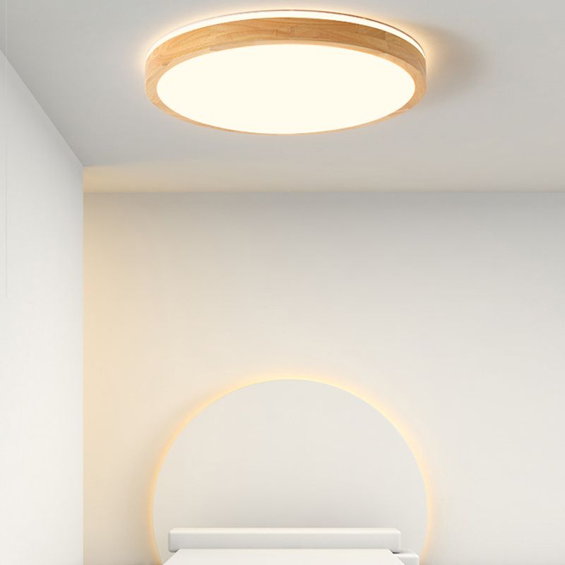 Wood Circular Flush Mount Light Fixture Modern 1 Light Flush Mount