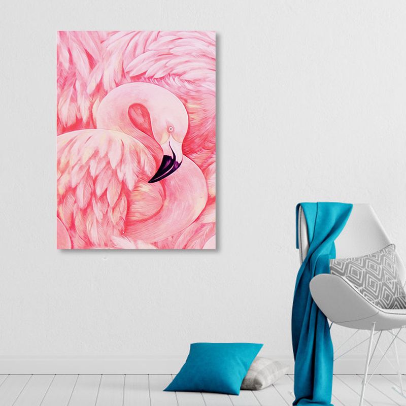 Flamingo Canvas Print Tropical Style Textured Wall Art Decor in Pink for Family Room