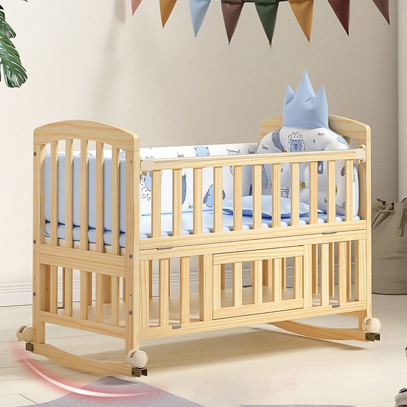 Modern Wood Baby Crib Pine Light Wood Nursery Crib with Storage